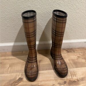 Burberry Plaid Winter Rain Boots - Brown and Black